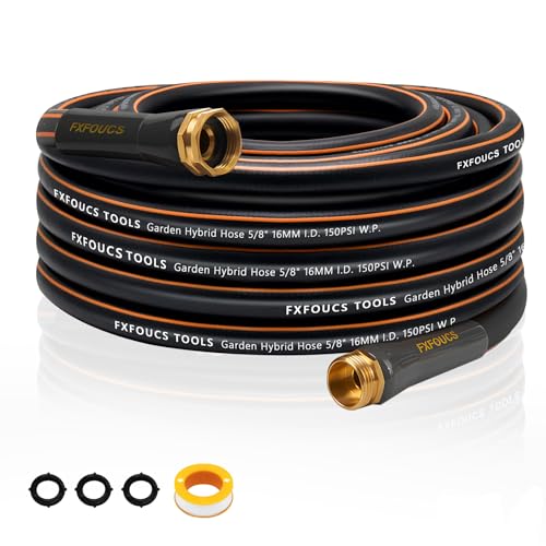 FXFOUCS Tools Heavy Duty Garden Hose – 50ftx 5/8 Inch Flexible Water hose, Lightweight Hybrid Hose with 600 PSI Burst Pressure, Swivel Handle, Durable Copper Male to Female Fittings