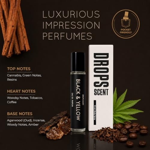 Image of Black & Yellow Eau De Parfum for Men, Long Lasting Woody Perfume with Oud, Coffee, Amber & Incense Notes, Pocket Perfume Spray for Daily Wear & Travel - 10 ml