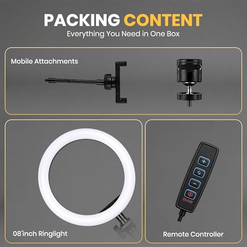 Image of Simpex 8 inch LED Ring Light with Mobile Holder & Adjustable Brightness for Makeup, Video Shoot, Live Streaming & Photography Compatible with iPhone, Android Phones & DSLR Cameras