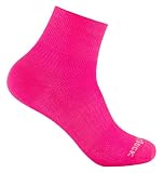 Wrightsock - Profi Sportsocke, Laufsocke Modell Coolmesh II in Neon Pink, Anti-Blasen-System, doppellagig, Quarter mittellang, Gr. M