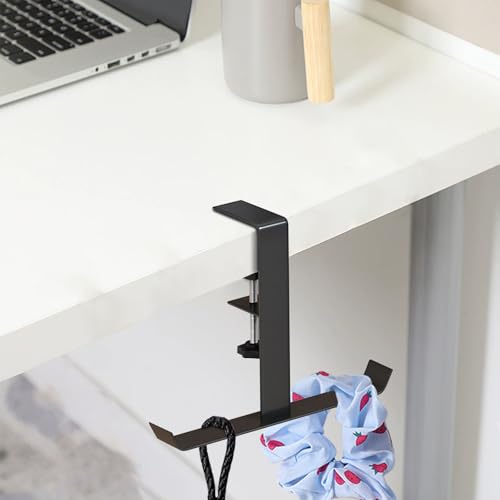 Verstelbare bureau-handtashanger - houder voor portemonnee, rugzak en meer, klem aan bureau/tafel/kast, ruimtebesparend en rommelverminderend - zwart