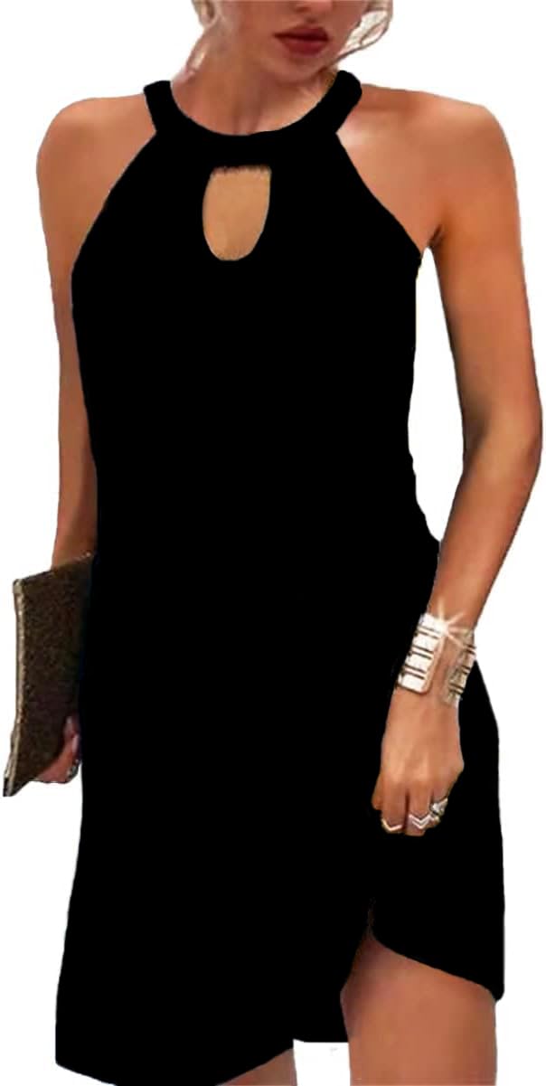 Kubsid Halter Dresses for Women 2026 Casual Floral Print Summer Dresses Hollow Out A-line Sundresses for Beach Vacation