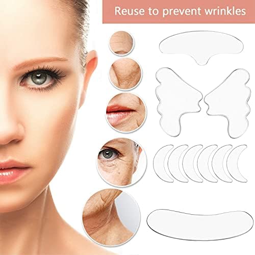 11 Pieces Reusable Silicone Chest Wrinkle Pads Patches, Silicone Neck Decollete Anti Wrinkle Patches Pad Forehead Face Pad Set Cleavage Pad Eye Cheek Stick Valentine's Day Gift