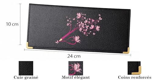 Porte chéquier Long Portefeuille Noir en Cuir Porte Carte Motif Crayon Papillon – vue 4