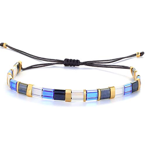 KELITCH Tila Pulseras con cuentas Pulseras de una sola hebra Cuerda Joyería clásica hecha a mano para mujeres - Azul 01G