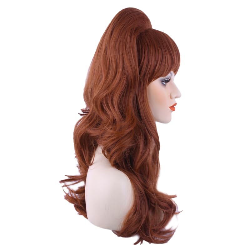 Auburn Beehive Wig Long Wavy Ginger Bouffant Synthetic Hair 70s 60s 50s Dress Up Party Wigs for Women Pinup Halloween Costume Wig with Bang - Image 4