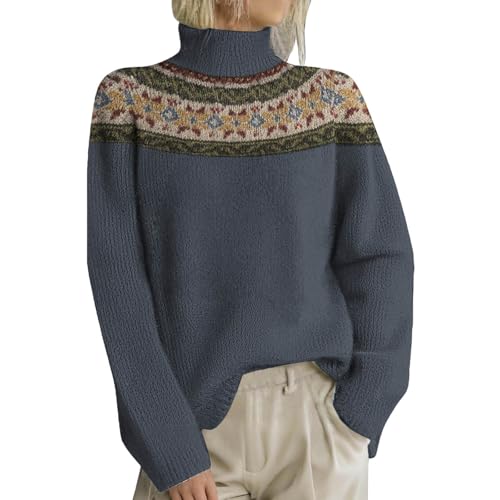 Suéteres de cuello alto para mujer, suéteres de punto de gran tamaño, forro polar cálido, suéteres largos para mujer, holgados, suaves, estampados, ropa de punto para otoño e invierno, sudadera casual