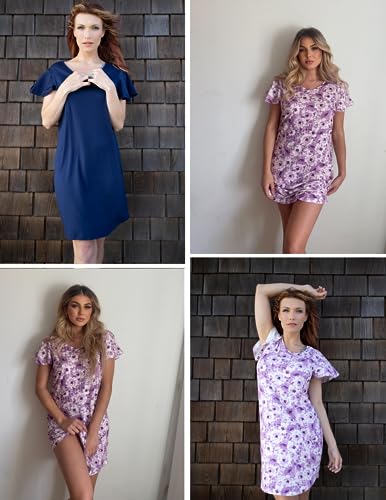Image of Ekouaer 2 Pack Nightgowns for Women Short Sleeve Nightshirt Soft Sleepdress