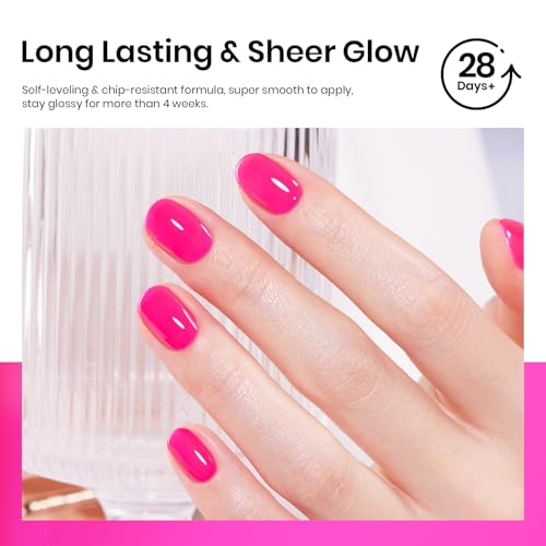 Image of Beetles Hot Pink Gel Polish, 15ML Neon Hot Pink Jelly Gel Nail Polish Sheer Translucent Effect Summer Color Gel Soak Off UV Vibrant Night Series French Nail Art Manicure Gift for Women