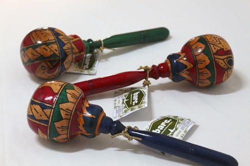 Ahşap Maracas Büyük Yuvarlak Uzak Doğu Müzik Aleti; Mahoni Ağacı, 27 cm x 8 cm, Endonezya Bali El Yapımı