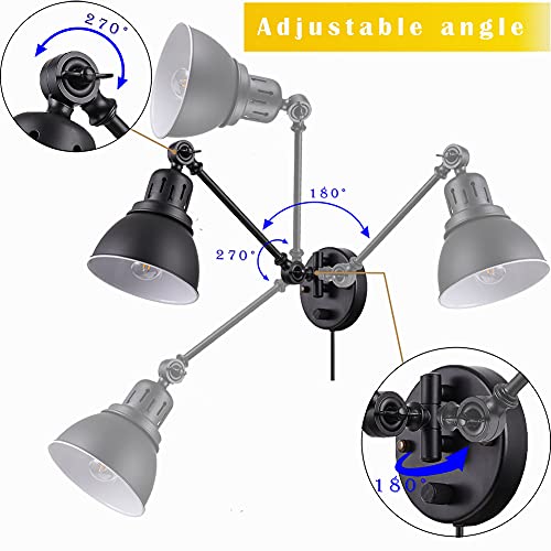Sconces Wall Lighting, Tausende Plug In Wall Sconces Set Of 2 Industrial Swing Arm Wall Lamp With Plug In Cord Black Indoor Wall Mounted Reading Lighting Fixture With On/Off Switch Bedside Bedroom #TOP2