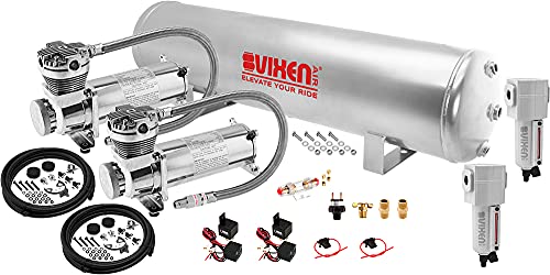 Vixen Air Suspension Kit for Truck/Car Bag/Air Ride/Spring. On Board System- Dual 200psi Compressor, 5 Gallon Tank. for Boat Lift,Towing,Lowering,Load Leveling,Bags,Onboard Train Horn VXO4852GDCF