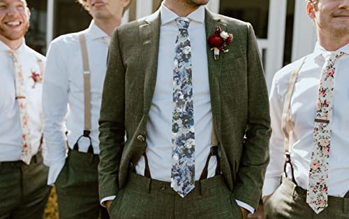 Image of Mantieqingway Men's Skinny Tie, Cotton Floral Ties for Men Wedding Necktie for Groom, Groomsmen, Missions, Dances