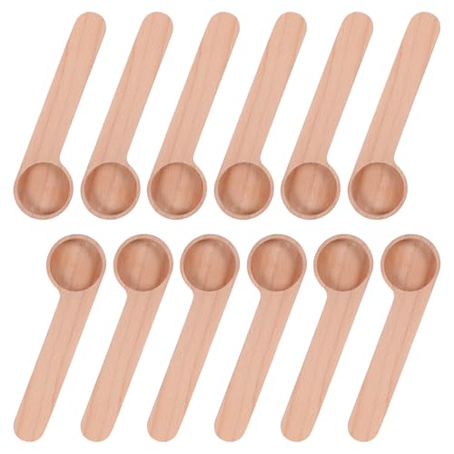 12 Pcs Wooden Coffee Scoop&Bag Clip, Tablespoon Wood Measuring Scoop with Bags Sealer, Wooden Coffee Spoons for Jars and Containers, 2 In 1 Bags Sealer Measuring Spoon for Beans, Espresso Coffee, Tea