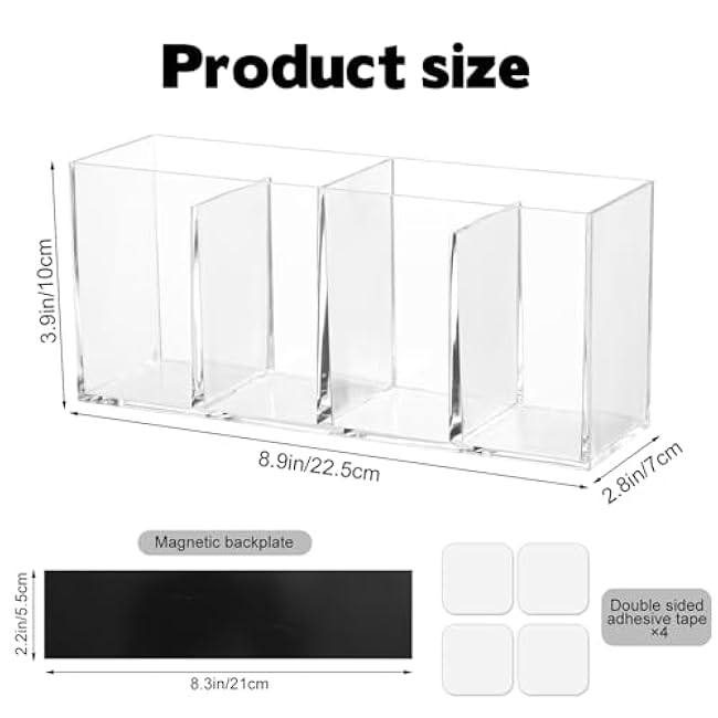 Rainmae Drink Packet Organizer, Clear Acrylic Water Drink Packet Holder Magnetic Tea Bag Organizer Water Flavor Storage Container with Magnet Adhesive Tape for Kitchen Cabinet Pantry Organization