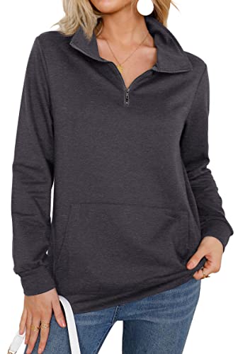 Sweat-shirt chaud à manches longues avec fermeture éclair et poches pour femme, 04 Gris foncé, XXL Cover