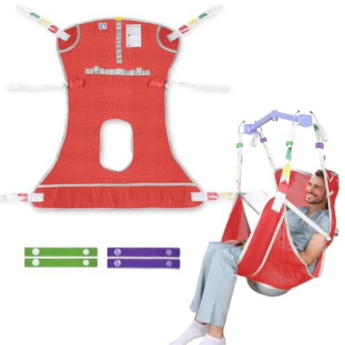 EZ Assistive Patient Lift Sling with Commode - Patient Lifting Slings for Transfer - Medical Full Body Straps for Elderly, Disabled,Nursing,Caregiver - SWL 500 lbs (Medium-Red-1 PC)