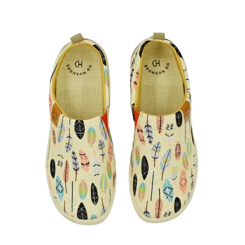 Image of Slip on Canvas Art Shoes Loafer Ladies Travel Painted Travel Shoes (White Feather, Adult, Women's, 6, Digital