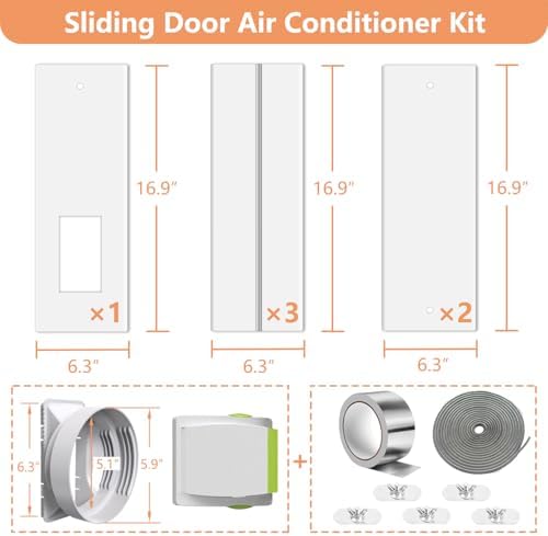 Gulrear95" Sliding Door AC Vent Kit with Φ 5.9"AC Hose+Filter Screen & Weather Stripping Universal 5.0/5.9 Inch Coupler for Window/Sliding Glass Door Portable AC Energy Saving Airtight Seal Pancel — view 5