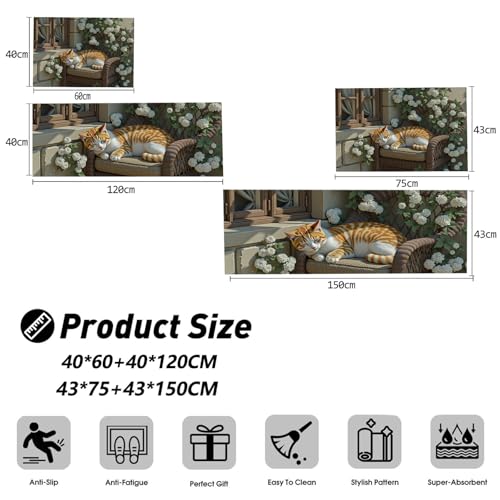 Tapis de cuisine lavable et antidérapant, duo cuisinette chat - 5