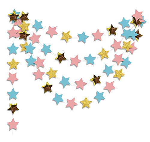 Furuix Twinkle Twinkle Little Star Gender Reveal Party Decorations 2Pcs Pink Blue Gold Star Garlands Star String For Baby Shower Decorations Birthday Decor/Boy Or Girl Gender Reveal Party Supplies #TOP7