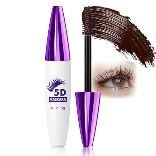 5D Mascara für Volumen & Definition, Braun Wimperntusche für Extrem Lange Wimpern, Wasserfest & Wischfest Wimperntusche für Dichte Wimpern, Glatt Textur, False Lash Effect, Volumizing & Curling Formel