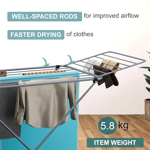 Image of Kuber Industries Extra Strong 5.8 Kg Foldable Metal Clothes Drying Stand for Indoor & Outdoor | Laundry Rack, Clothes Dryer Stand for Adult & Kid Cloth | Grey