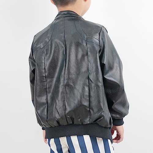 Elife Boy's Trendy Stand-Collar PU Leather Spring Moto Jacket Black2