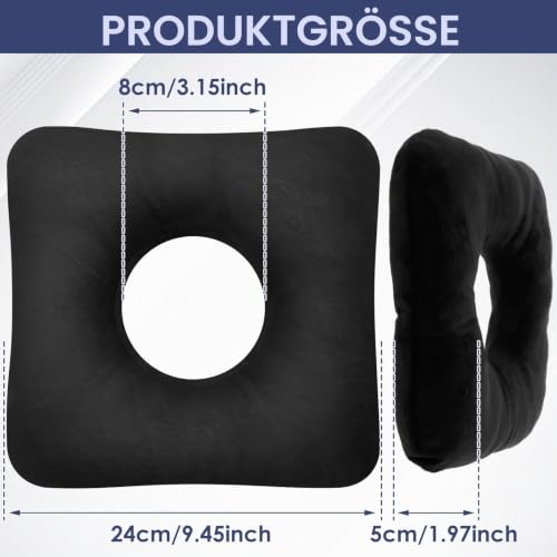 VAVPUP Piercing Kissen mit Loch,Ohrlochkissen für Seitenschläfer mit Ohrloch,O-Förmiges Design,Superfeine Baumwollfaser,Starke Stützkraft,Tragbar Donut Kissen für Zuhause,Reisen und Büro(schwarz)