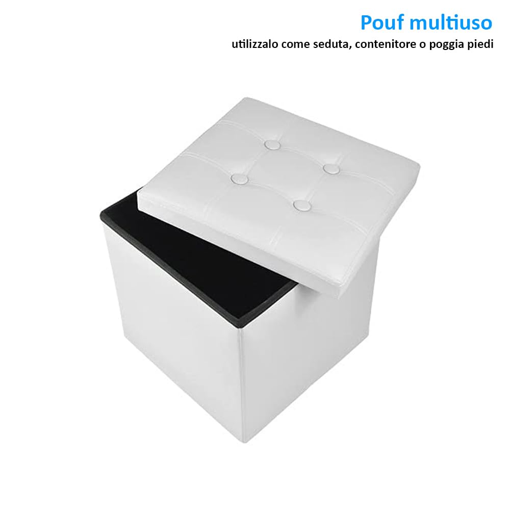 VIRSUS 1 Pouf Cubo Poggiapiedi con seduta imbottita, dimensioni 40x40x40 contenitore con capienza 40 Litri, Sgabello arredo casa in similpelle Vari colori (Bianco)