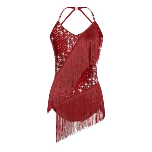 Robe danse latine fluide avec glands mobiles et patchwork géométrique dos nu - 4