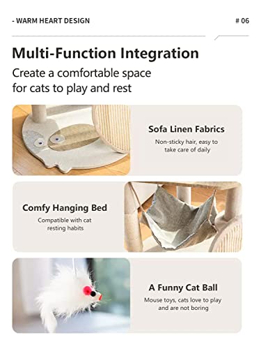 Cat Tree For Indoor Cats, 57.09" Tall Cat Tower, 5-Level Large Floor To Ceiling Cat Tree With Scratching Post, Perch, Hammock, Hanging Cat Bed #TOP2