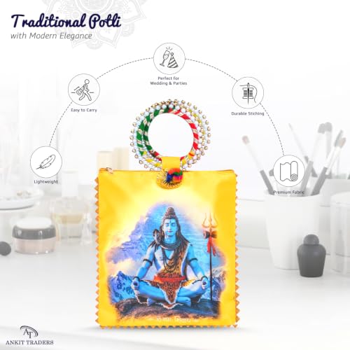 Image of Women Potli Bags Pack of 24 | Shivji Printed Gifting Potli with Zip & Bangle Handle | Traditional Shagun Return Gifts
