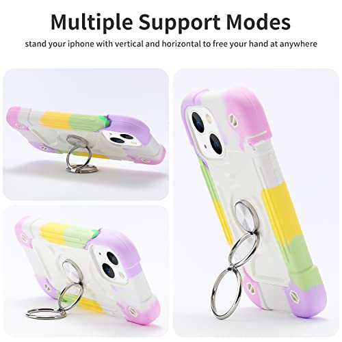 Image of MARKILL Compatible with iPhone with Built-in 360Rotating Ring Stand, Military Grade Drop Protection Full Body Rugged Heavy Duty Case Durable Cover (Rainbow White, iPhone 13 mini /12 mini 5.4 inch)