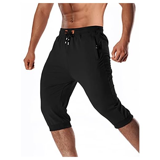 LEPOAR Mens 3/4 Running Shorts Below Knee Athletic Casual Jogger Pants Capri Sweatpants Workout，Black-36