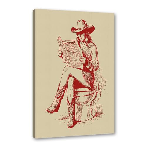 Toile murale vintage cowgirl pour murs vides tableau rétro cowboy avec cadre anti humidité