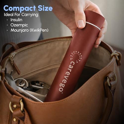 Image of MiniGo 16H Single Pen Insulin Cooler Travel Case with Biogel Ice Pack- Diabetes Organizer and Medicine Cooler Compact Travel Case (Mahogany)