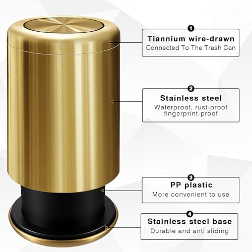 Maxdot Caneca de Basura Dorada 8 L Acero Inoxidable miniatura 3