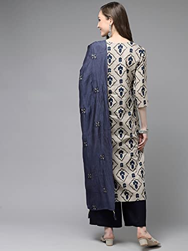 Image of YUFTA Women Beige & Blue Printed Dupatta Set