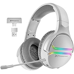Cascos Gaming Inalambricos Phoenix Echo Wireless Auriculares Inalámbricos Gaming 7.1 para PS5, Switch y PC, Receptor Tipo C con Adaptador, Iluminación RGB, Micrófono, Cancelación de Ruido (Blanco)