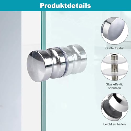 HXSYKJDM 2 Stück Duschtürknopf, Metall Dusche Türknopf, Duschtürgriffe Beidseitig, Dusche Griff für Duschtür Glastüren