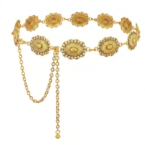 Image of WHIPPY Women Concho Chain Belt Metal Link Western Cowgirl Turquoise Chain Belt for Dress
