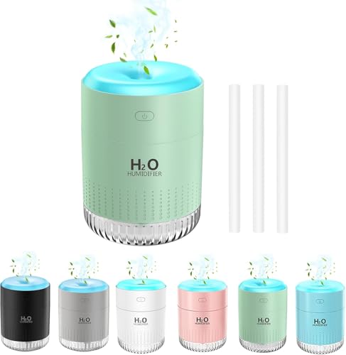 KARFUN Humidificador de Aire, Mini Humidificador Portátil 350ml, 7 Luces de Color, 26dB Silencioso, Apagado Automático, para Oficina, habitación de niños, Dormitorio, Coche (Verde) KARFUN Humidificador de Aire, Mini Humidificador Portátil 350ml, 7 Luces de Color, 26dB Silencioso, Apagado Automático, para Oficina, habitación de niños, Dormitorio, Coche (Verde)