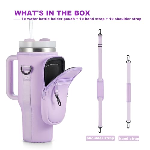 Image of 30oz Water Bottle Carrier Bag with Phone Pocket for Purple Stanley 30 oz Tumbler with Handle, Purple Insulated Neoprene Cup Holder Pouch Strap for Orchid Stanley Cup Accessories