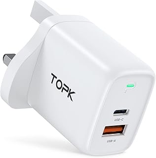TOPK 20W 2 Ports PD & QC 3.0 USB C Fast Charger Wall Plug Adapter for iPhone14/14 Pro/14 Pro Max/13/13 Pro/13 Pro Max/12/12 Pro/11/11 Pro/iPad, Multi Port Power Adapter