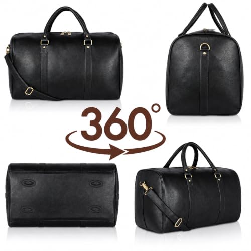 Image of ZAINTO Premium Leather Look Duffel Bag for Men & Women | 45L Weekender Travel Bag | Cabin Friendly Overnight Luggage | Gym Sports Bag with Adjustable Shoulder Strap | Black