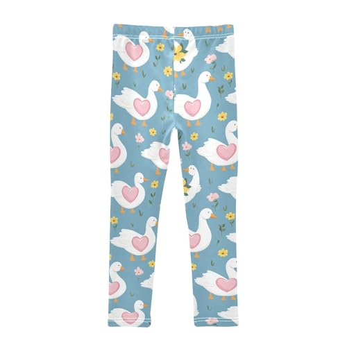 Wusikd White Geese Girls' Leggings Toddler Doodles Pink Hearts Kids Yoga Pants Dance Active Tights 4T2