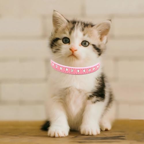 Rhinestone Dog Collar, Sparkling Fancy Soft Bling Crystal Diamond Puppy Cat Kitty Pet Collars, Adjustable for XXS Xsmall Small Medium Breed Girl Boys,Pink S - Thumbnail 3