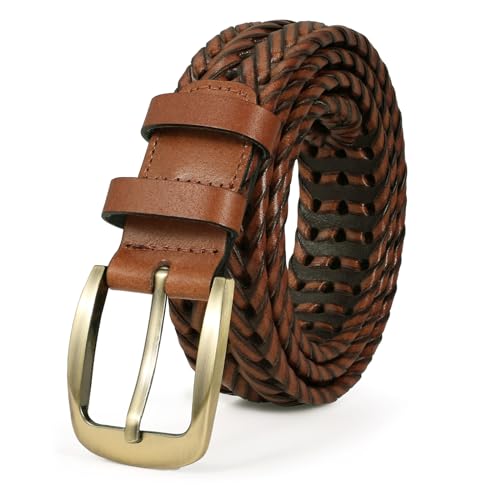 Braided Leather Belt for Men Casual Jeans Golf, Men's Leather Woven Alloy Buckle Hand Braided Belts Gift for Men