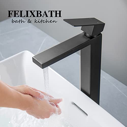 Vessel Bathroom Sink Faucet, Single Hole Tall Waterfall Bathroom Faucet Fashion Single Handle Lavatory Vanity Sink Faucet With Pop Up Drain And Water Supply Lines Touch On Faucets Matte Black #TOP6